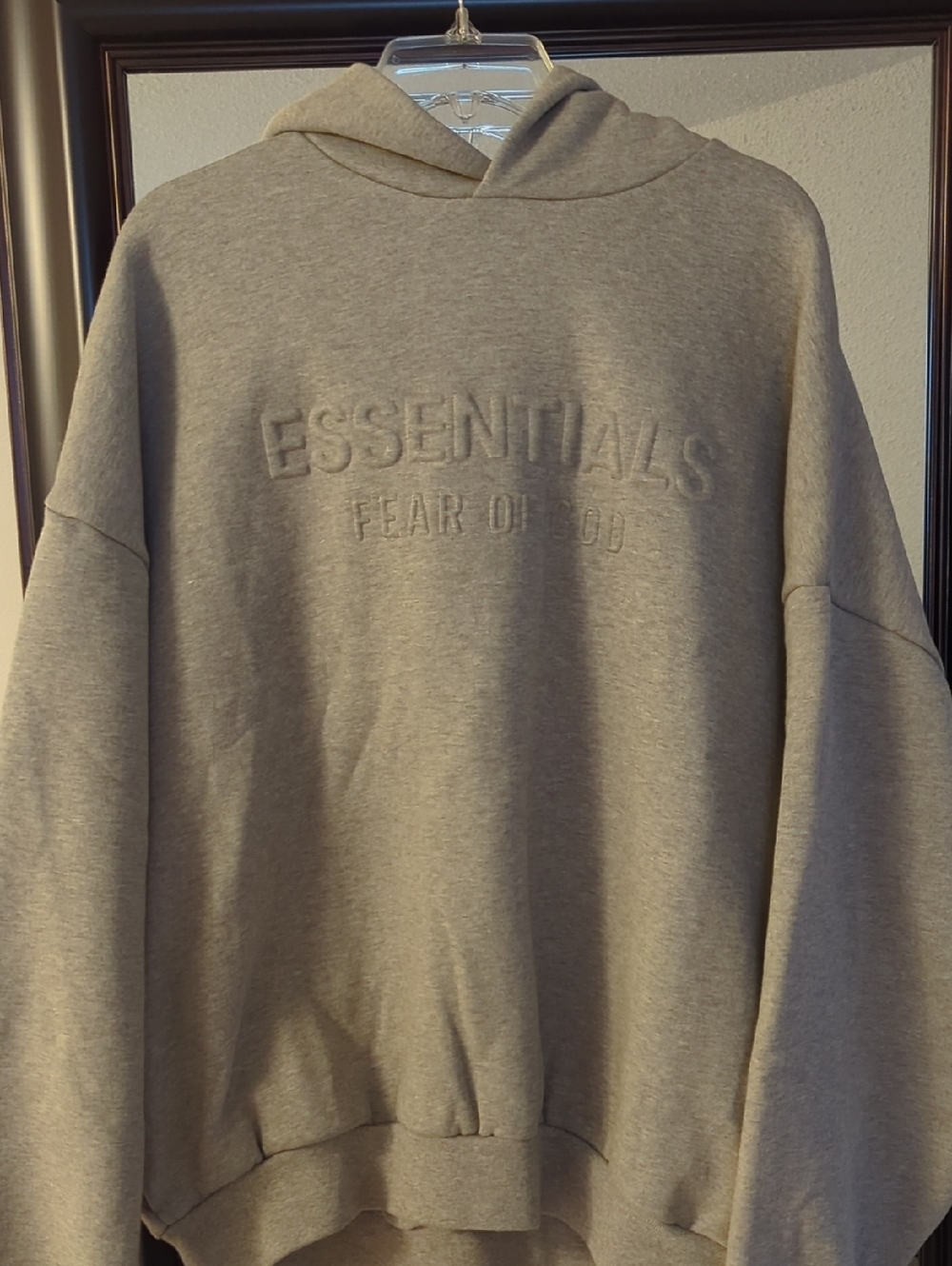 Fear of God Essentials NWT Size L Men's Embossed Hoodie in Taupe